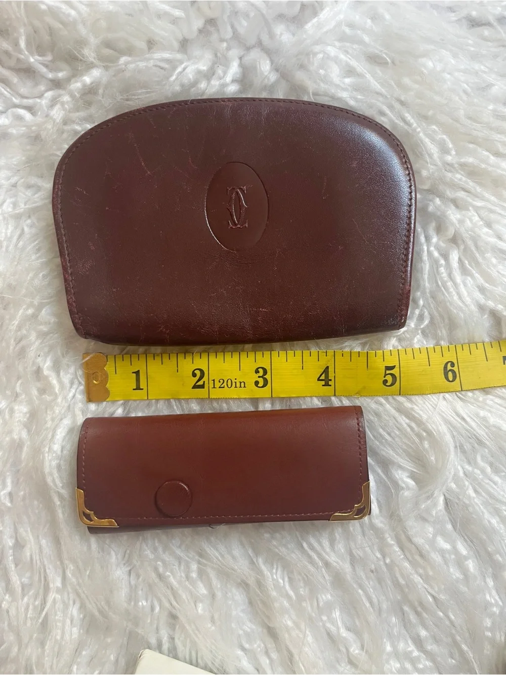 Cartier Burgundy and Gold Leather Key Case, wallet & perfum sample bundle